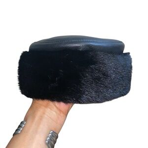 Henig Furs Cylindrical Mink Fur and Leather Hat